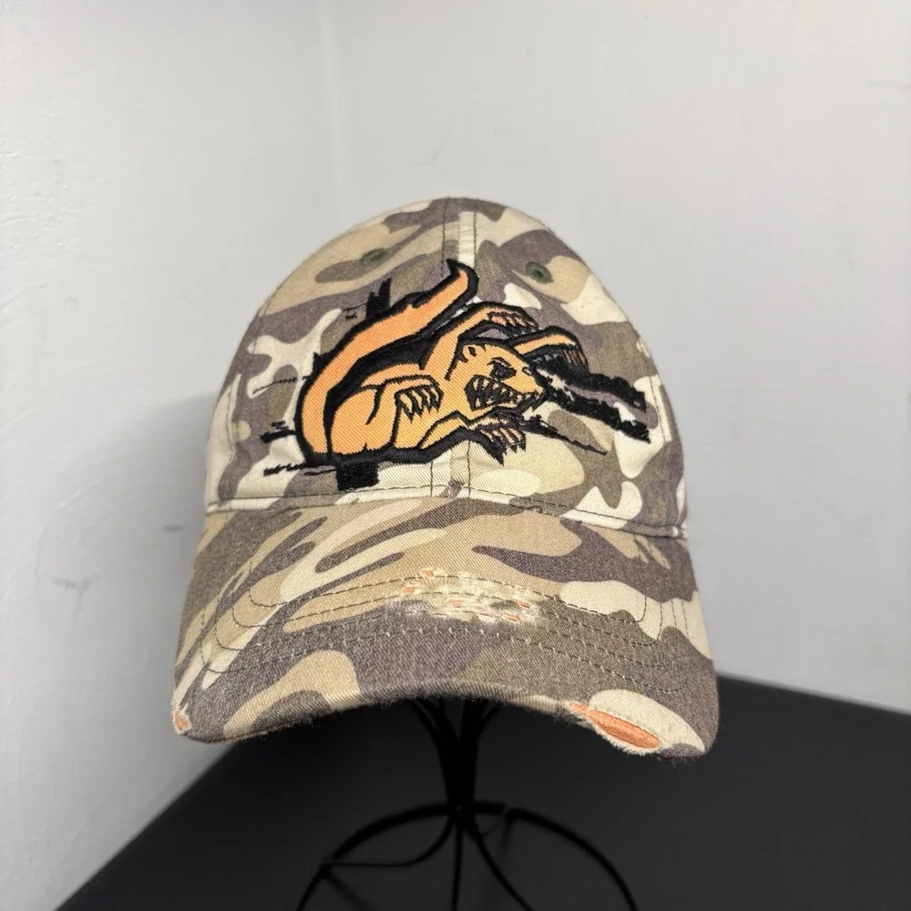 Camo Distressed Baseball Hat‎ Cap Unisex Youth Size Scary Squirel Monster Green